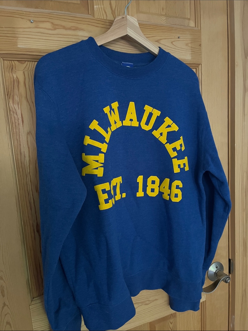 Milwaukee Blue Crewneck Sweatshirt Midwestern Brew City Beer
